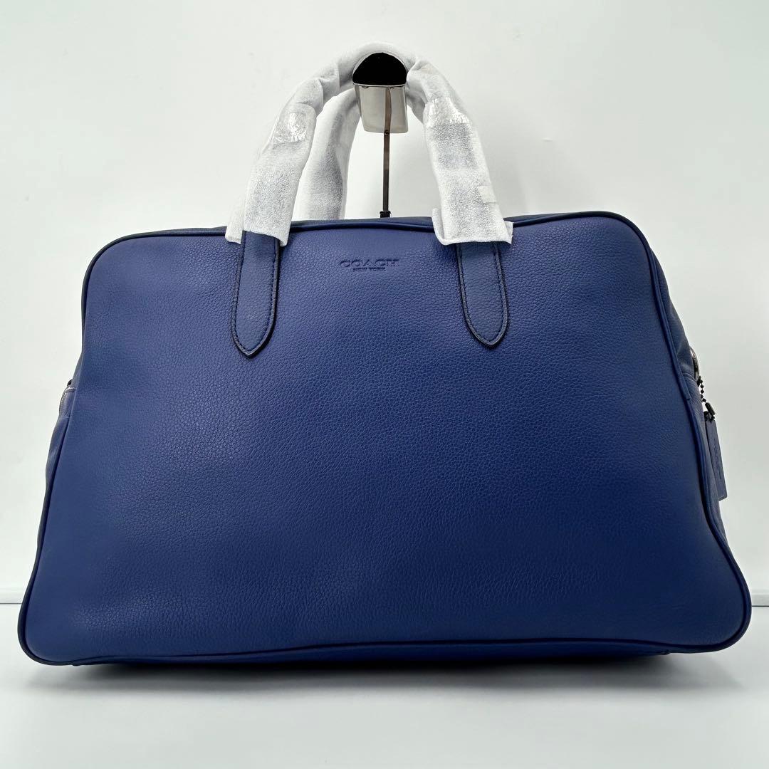 未使用品✨コーチ ボストンバッグ 2way ロゴ型押し シボ革 ブルー A4