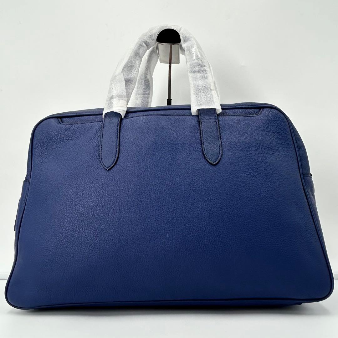 未使用品✨コーチ ボストンバッグ 2way ロゴ型押し シボ革 ブルー A4