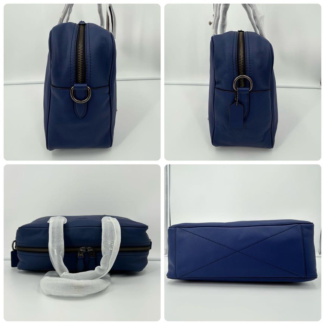 未使用品✨コーチ ボストンバッグ 2way ロゴ型押し シボ革 ブルー A4