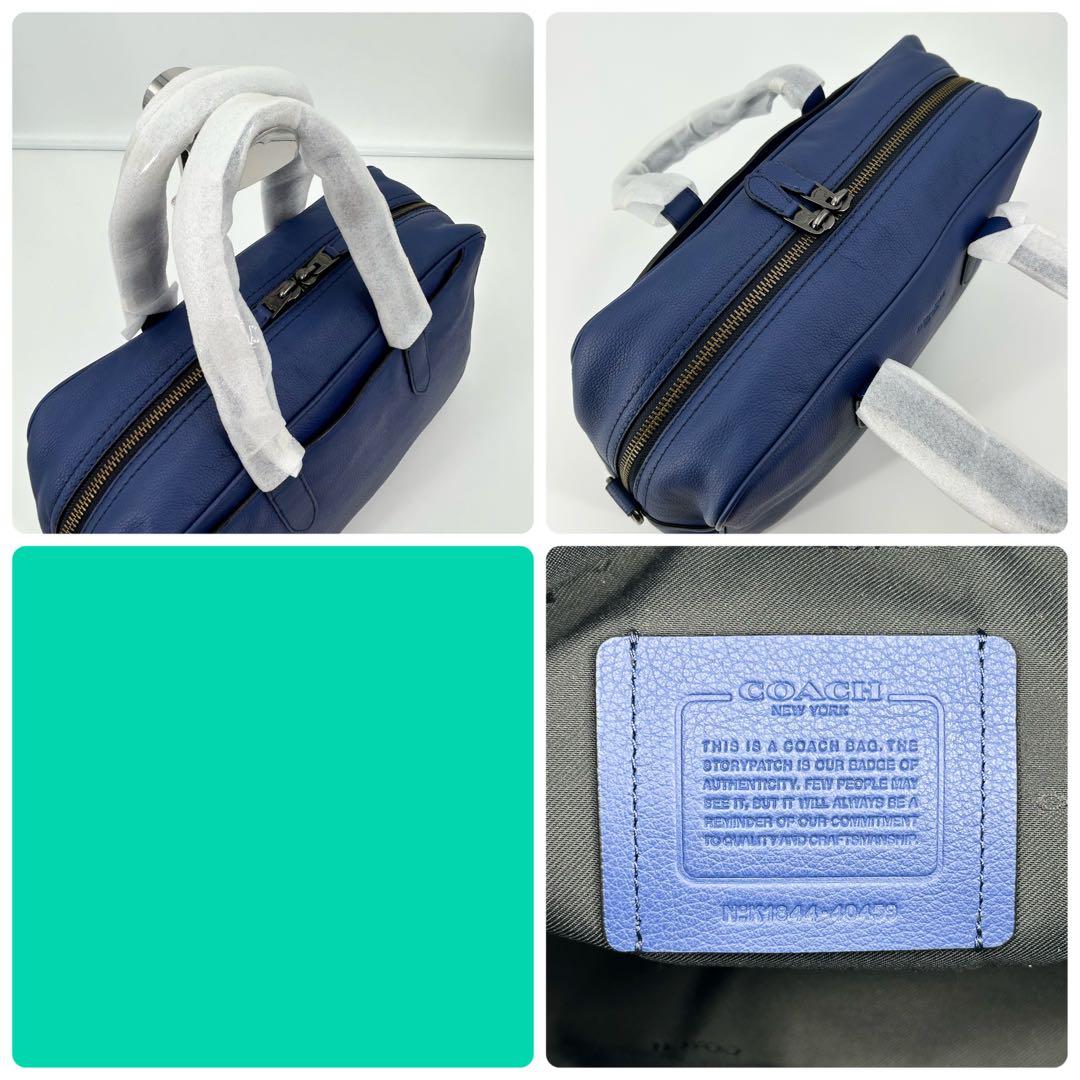 未使用品✨コーチ ボストンバッグ 2way ロゴ型押し シボ革 ブルー A4