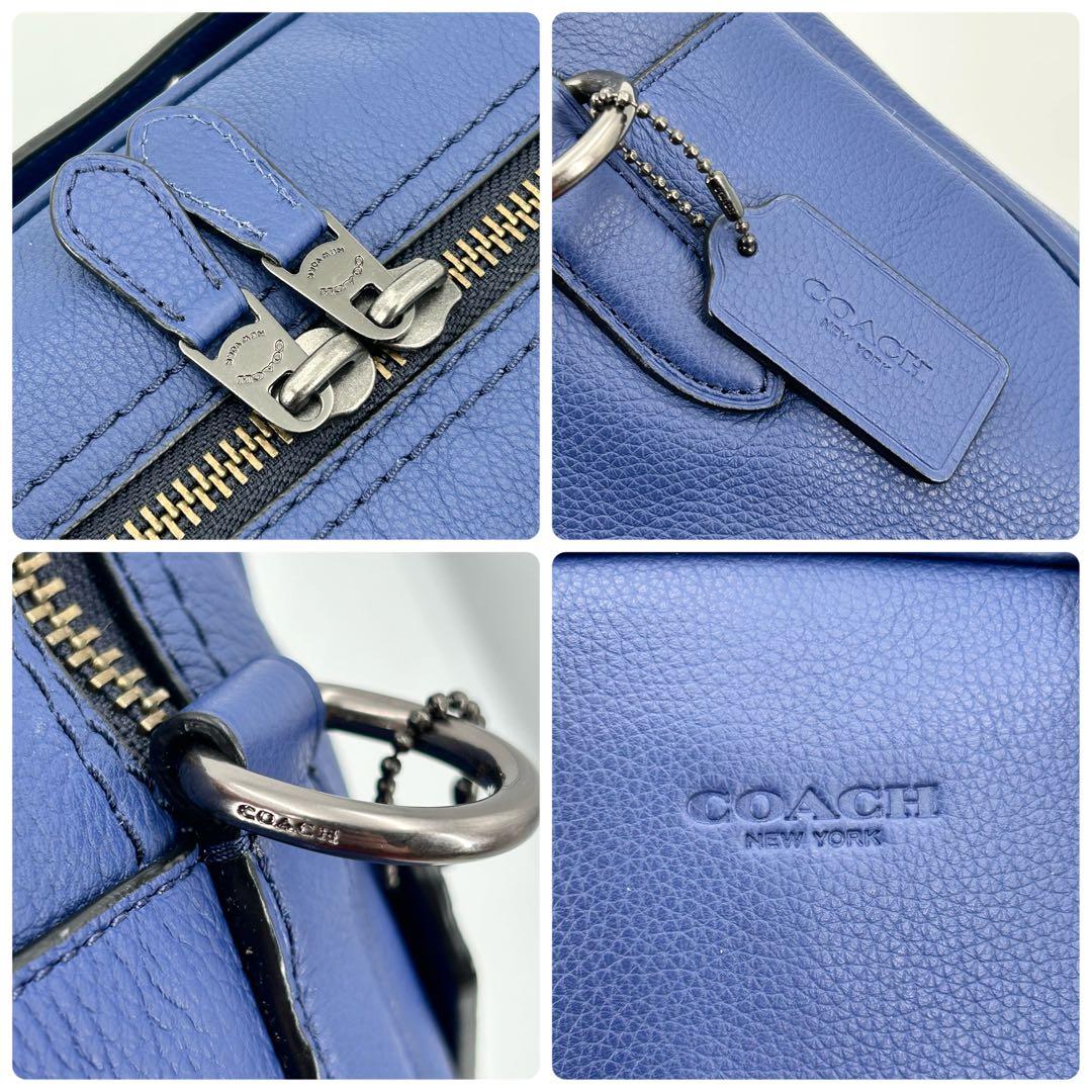 未使用品✨コーチ ボストンバッグ 2way ロゴ型押し シボ革 ブルー A4