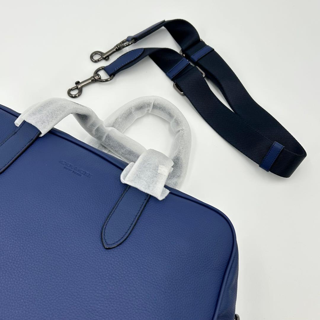 未使用品✨コーチ ボストンバッグ 2way ロゴ型押し シボ革 ブルー A4