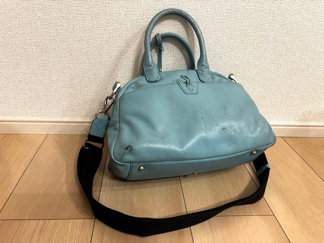AVIREX 水色 バーシティー レザー ミニ ボストンバッグ