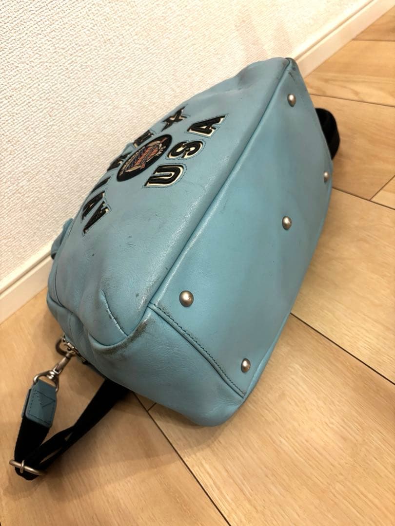AVIREX 水色 バーシティー レザー ミニ ボストンバッグ