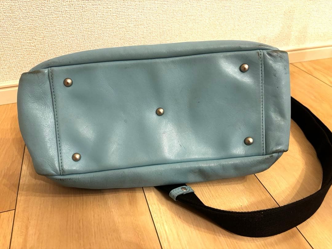 AVIREX 水色 バーシティー レザー ミニ ボストンバッグ