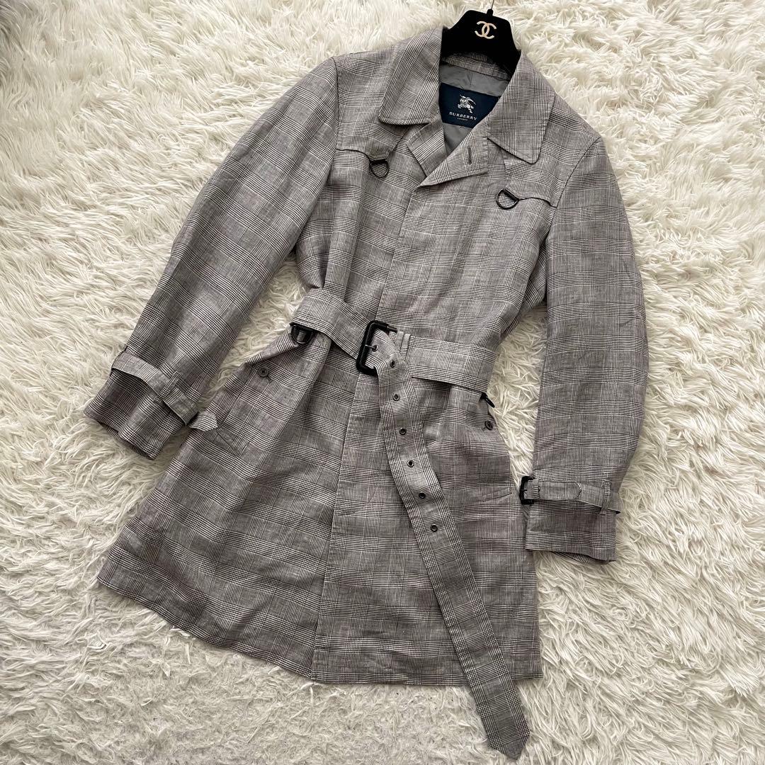 BURBERRY LONDON 麻100% 千鳥柄　トレンチ　コート　ジャケット