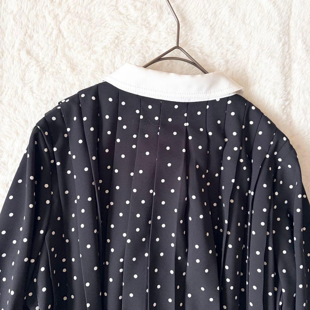 1473 美品✨ セルフォード Aラインドットプリーツワンピース ひざ丈 襟付き