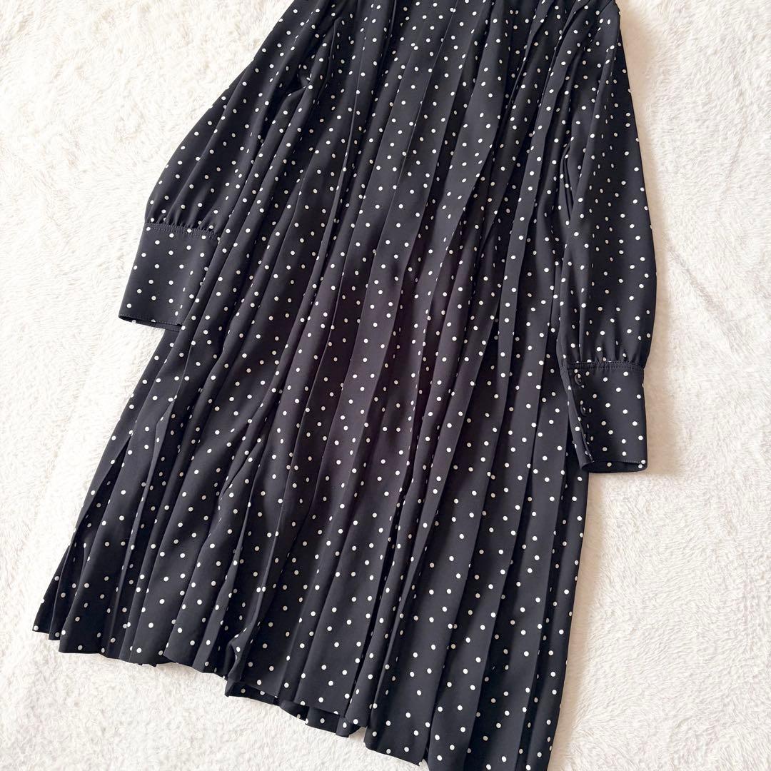 1473 美品✨ セルフォード Aラインドットプリーツワンピース ひざ丈 襟付き
