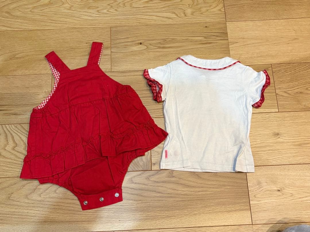 ミキハウス 赤サロペットとシャツセット 80