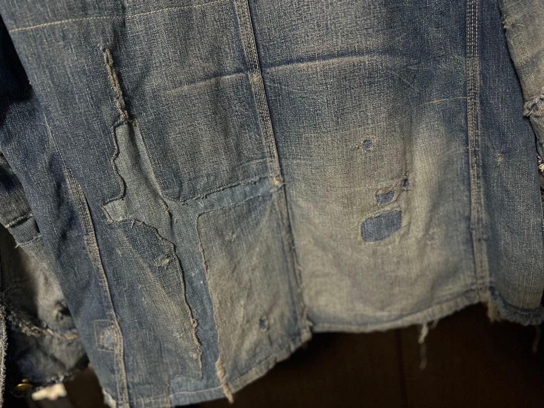 sanforized 50sカバーオール　ダメージデニム　パッチワーク　ボロ古着