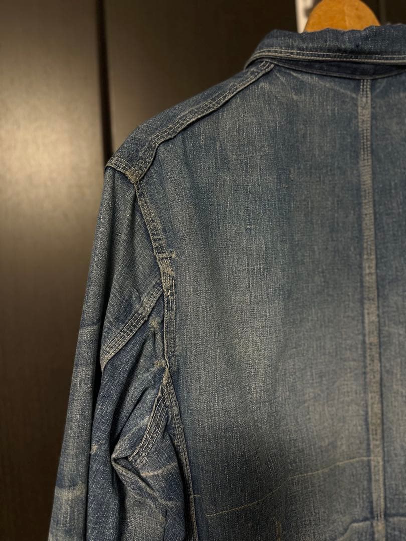 sanforized 50sカバーオール　ダメージデニム　パッチワーク　ボロ古着
