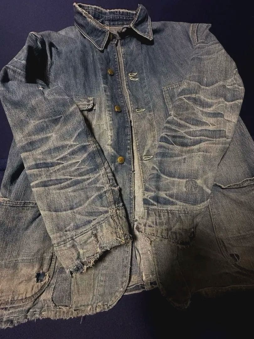 sanforized 50sカバーオール　ダメージデニム　パッチワーク　ボロ古着