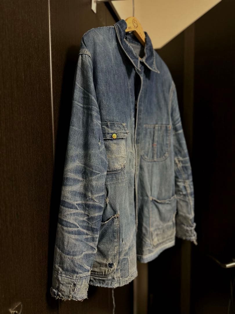 sanforized 50sカバーオール　ダメージデニム　パッチワーク　ボロ古着