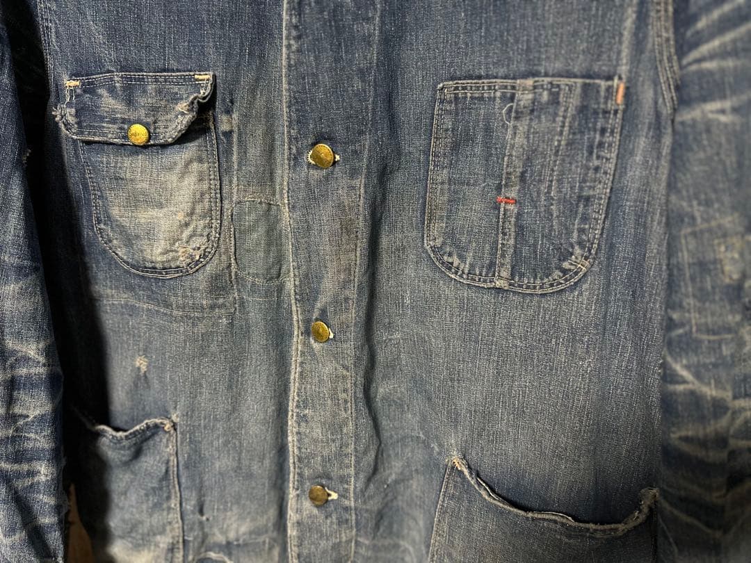 sanforized 50sカバーオール　ダメージデニム　パッチワーク　ボロ古着