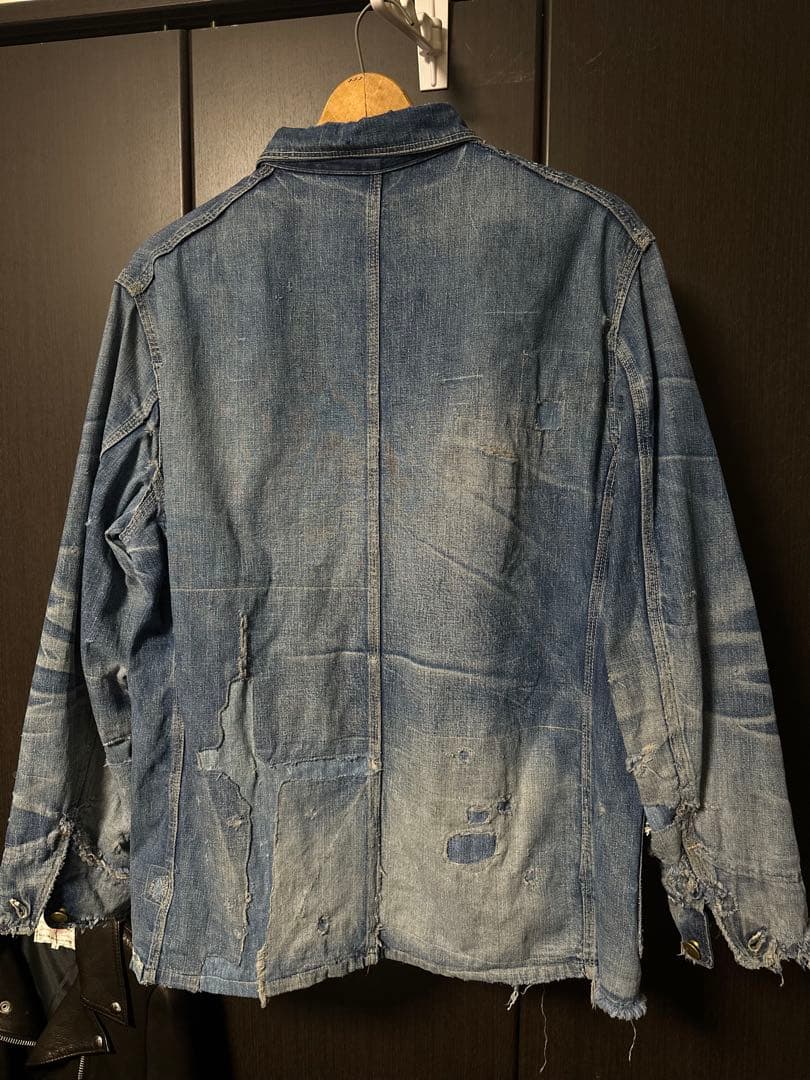 sanforized 50sカバーオール　ダメージデニム　パッチワーク　ボロ古着