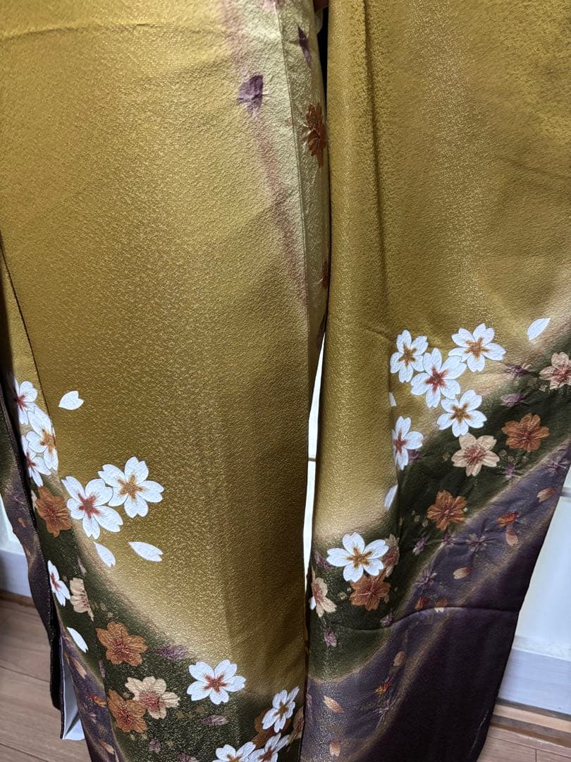 金茶×紫×深緑の美しい色合わせ／部分絞り入り／トールサイズ振袖 セット