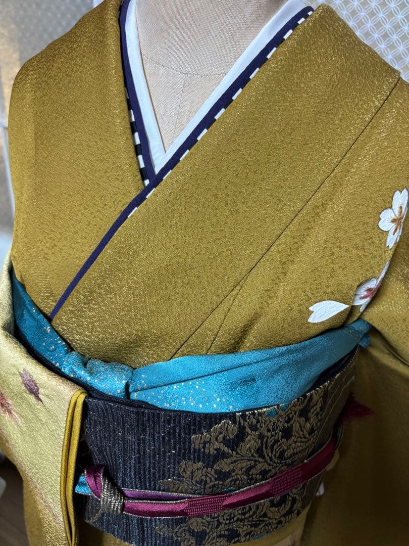 金茶×紫×深緑の美しい色合わせ／部分絞り入り／トールサイズ振袖 セット