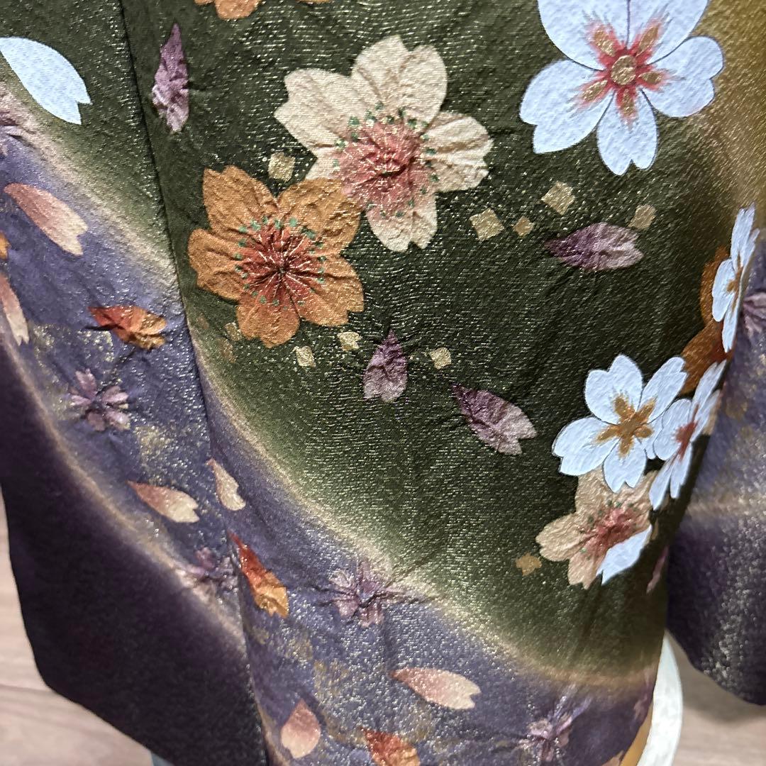 金茶×紫×深緑の美しい色合わせ／部分絞り入り／トールサイズ振袖 セット