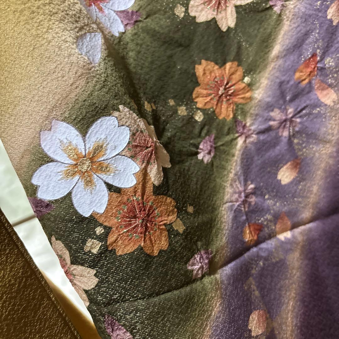 金茶×紫×深緑の美しい色合わせ／部分絞り入り／トールサイズ振袖 セット