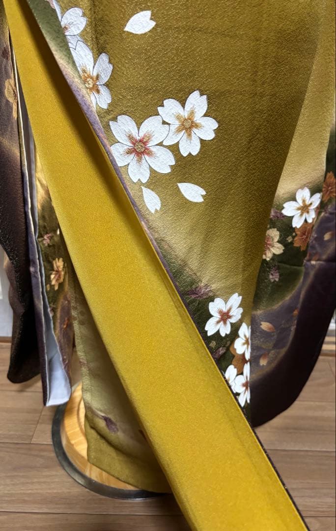 金茶×紫×深緑の美しい色合わせ／部分絞り入り／トールサイズ振袖 セット