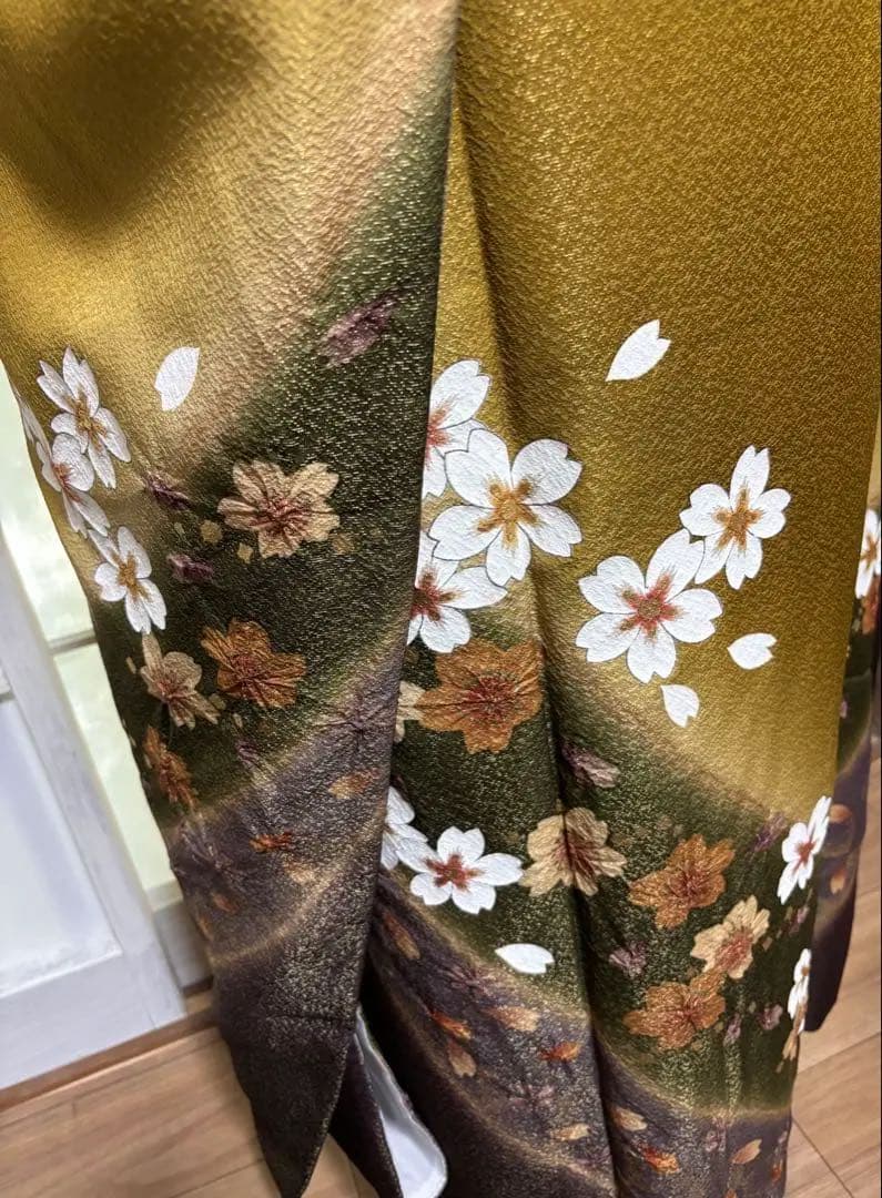 金茶×紫×深緑の美しい色合わせ／部分絞り入り／トールサイズ振袖 セット