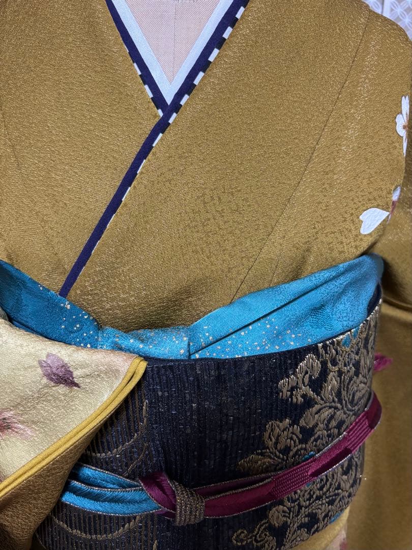 金茶×紫×深緑の美しい色合わせ／部分絞り入り／トールサイズ振袖 セット