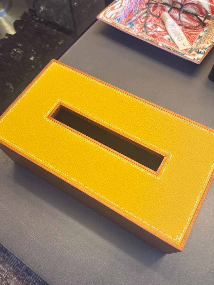 HERMES ティッシュボックス プレイヤード レザー イエロー エルメス