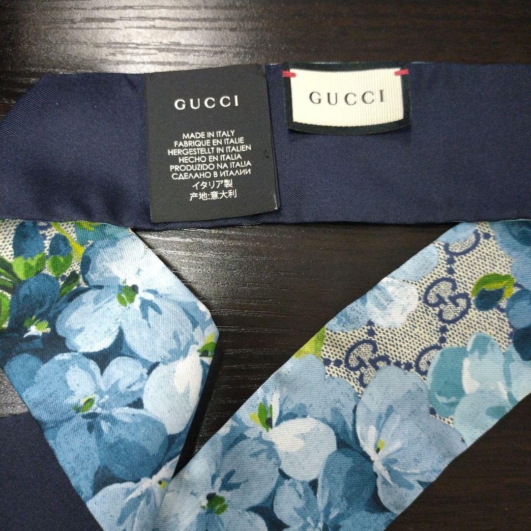 k*i様 【美品】GUCCI スカーフ GG ブルームス ネックボウ 花柄 紺色