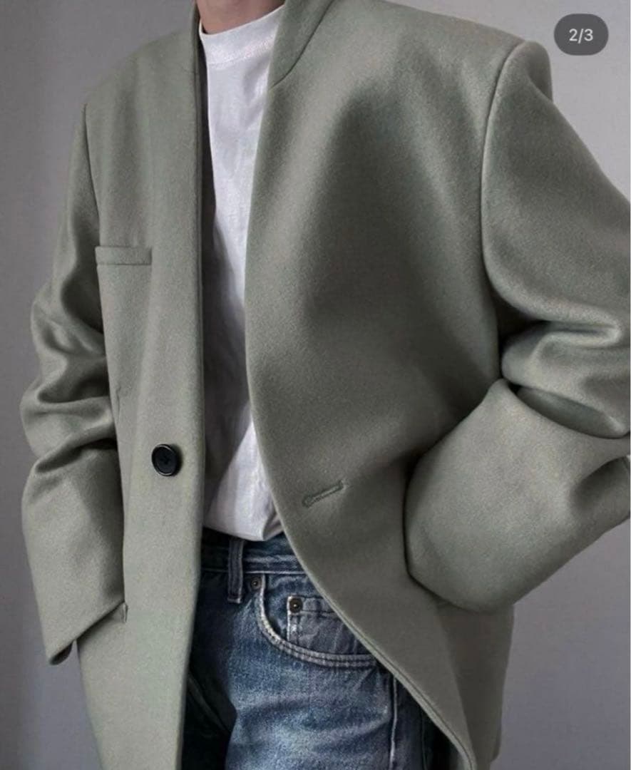digne collarless jacket coat モスグリーン