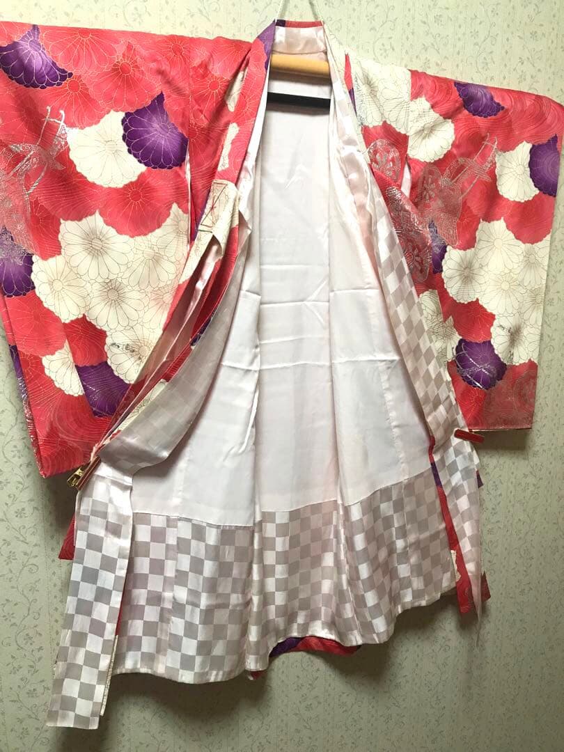 お宮参り着物　女の子　正絹　菊と御所車❤️祝い着 産着 セミアンティーク