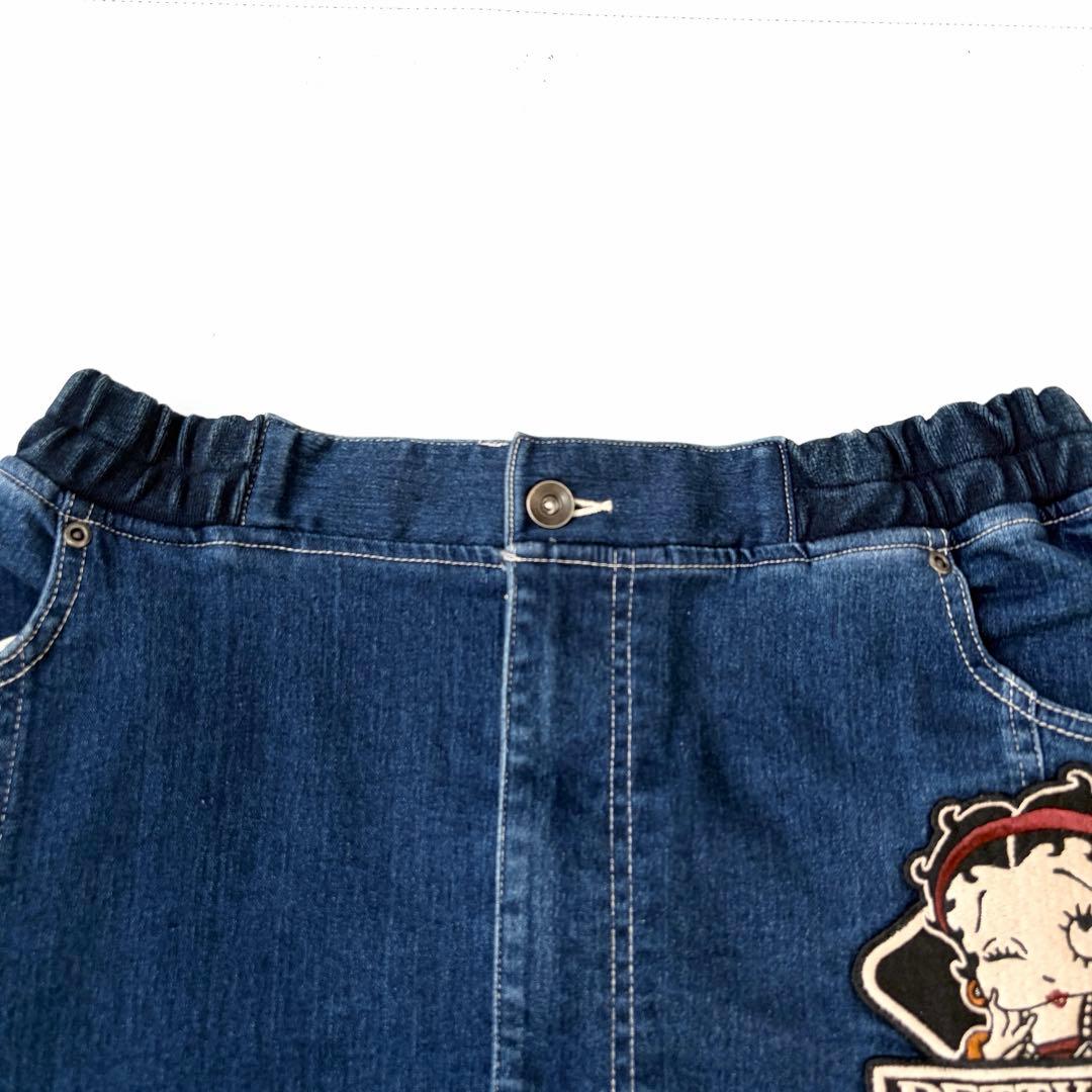 VANSON ベティ・ブープ　ロングデニムスカート　ベティちゃん　刺繍　XL
