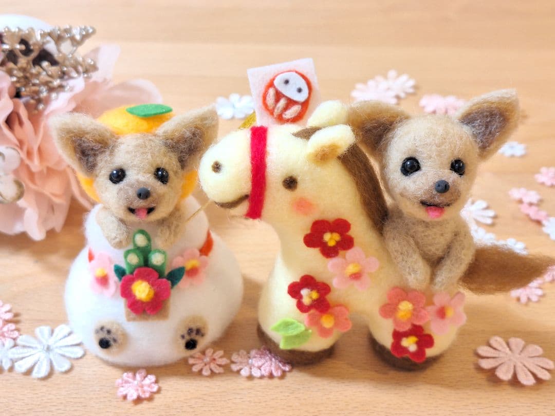 まふら✨正月 午年ヨークシャーテリア✨羊毛フェルト ぬいぐるみ 犬ヨーキー