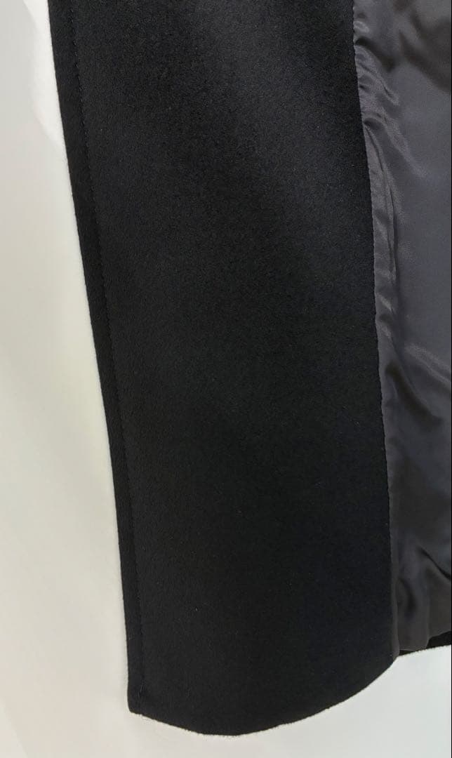 美品11号 イネドINED カシミヤ100%ラップ風チェスターコート黒フォーマル