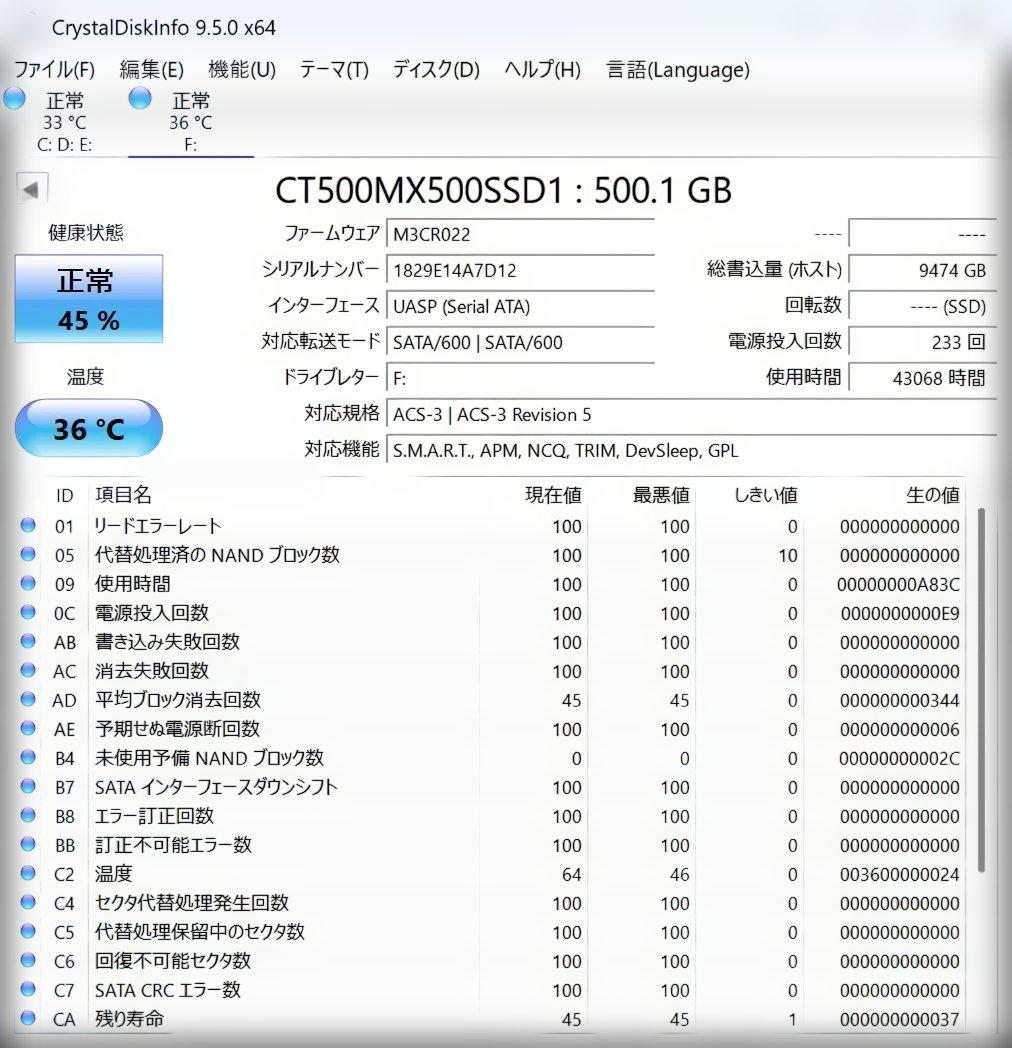 Crucial MX500 500GB◆2.5インチSSD