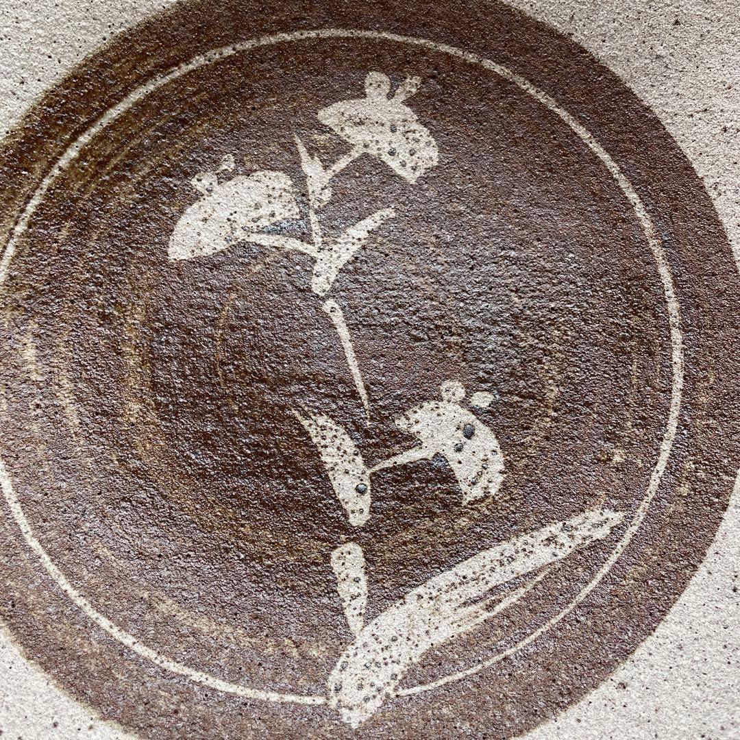 飾り皿　インテリア　益子焼　武田敏夫作　大皿　地掛草文皿　未使用品