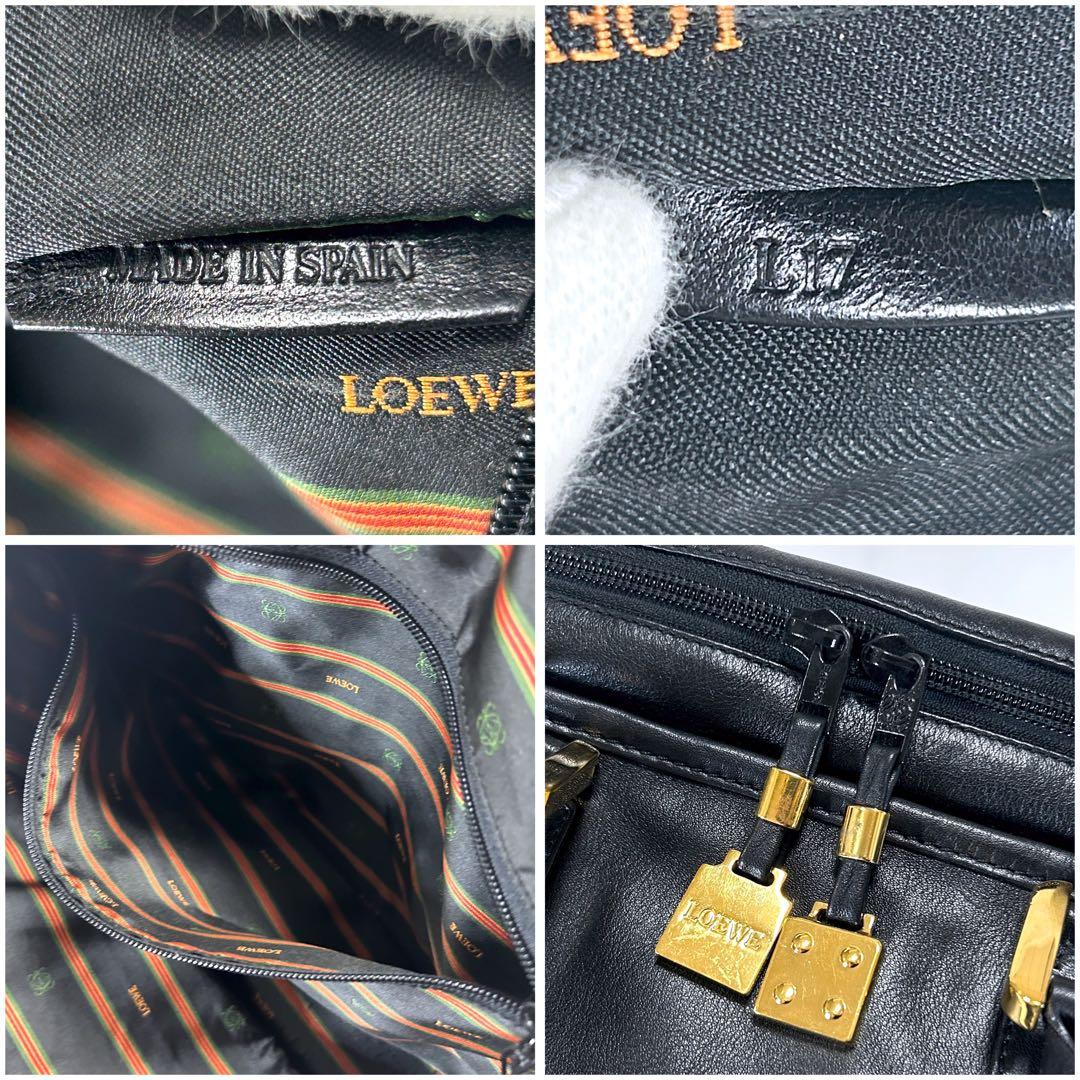 ロエベ　LOEWE ミニボストンバッグ　ブラック　アナグラムロゴ　レザー　黒