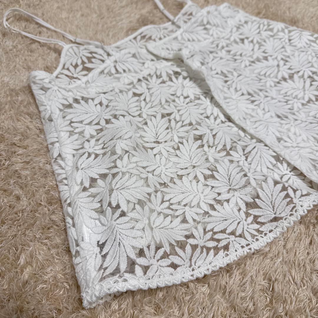 【美品】IENA レースショートキャミソール　イエナ　刺繍　白