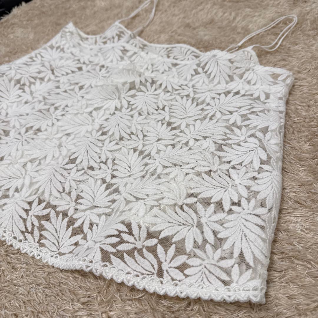 【美品】IENA レースショートキャミソール　イエナ　刺繍　白