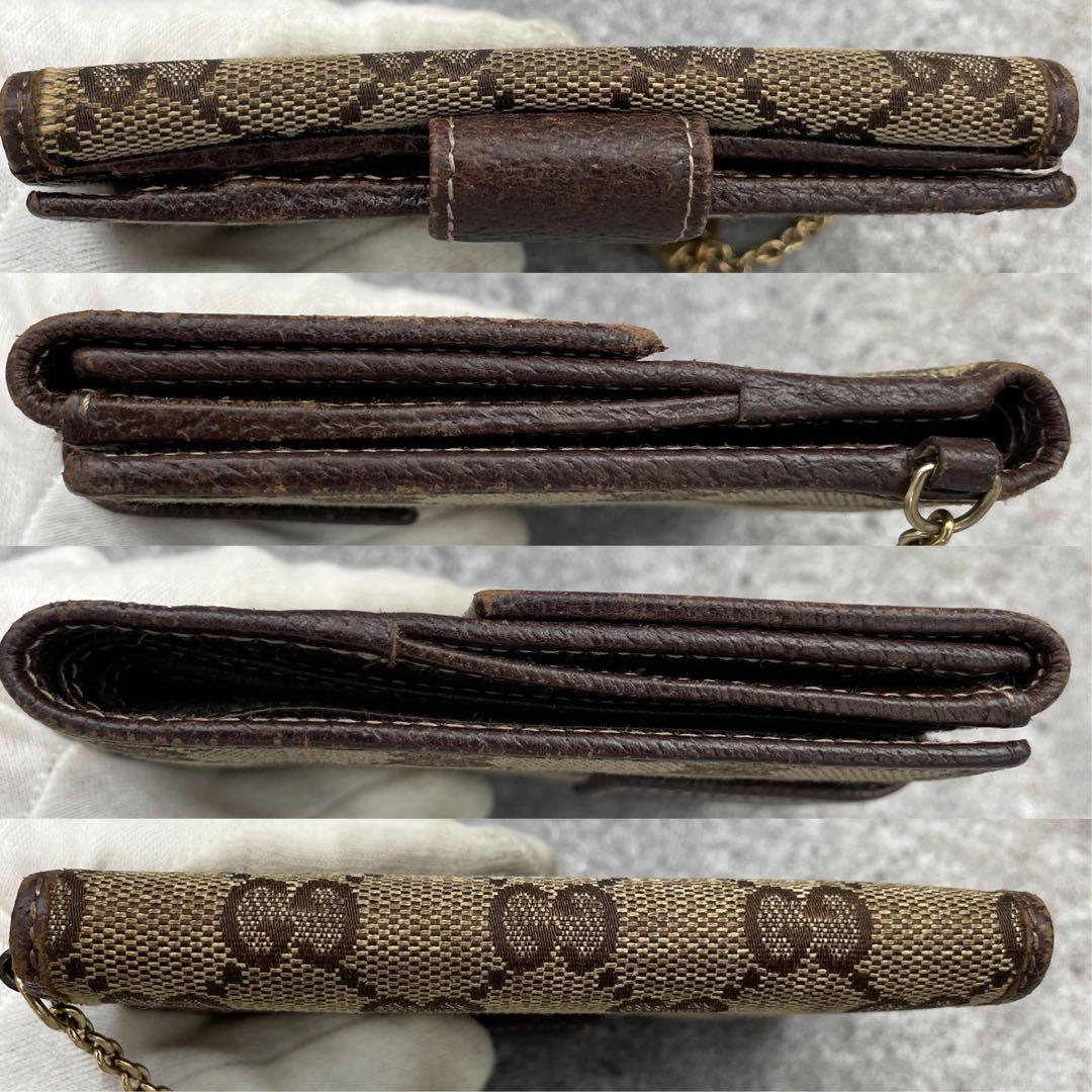 【微美品】GUCCI　グッチ　折り財布　キャンバス　GG総柄　チャーム付き
