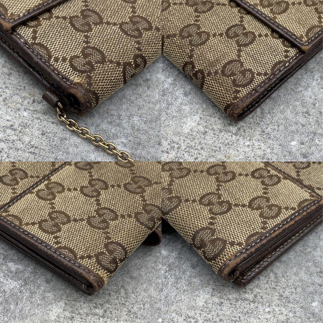 【微美品】GUCCI　グッチ　折り財布　キャンバス　GG総柄　チャーム付き