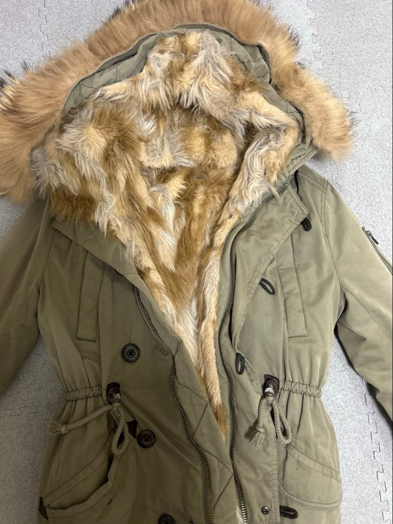 平成ギャル♡moussy ファー モッズコート Y2K デカフード カーキ」