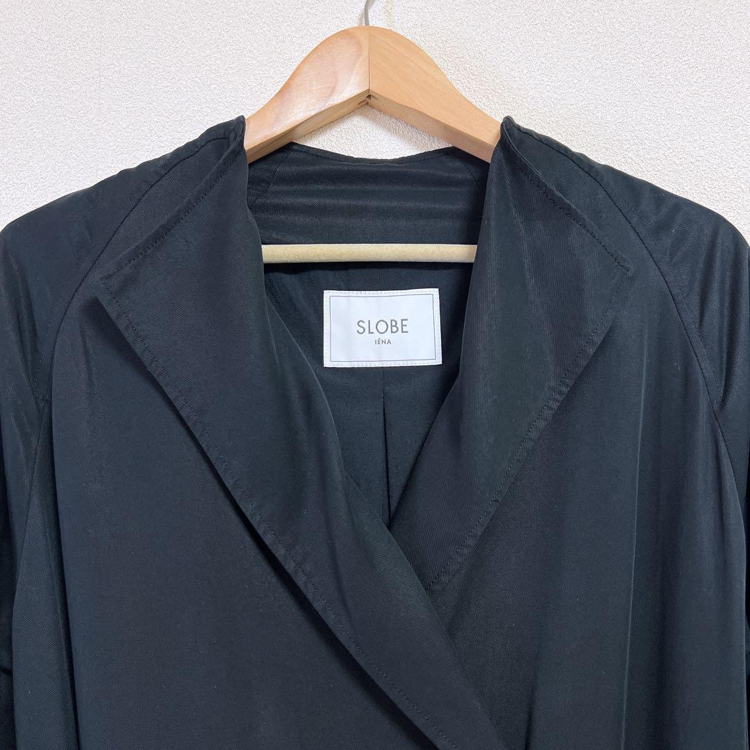 【美品】 スローブイエナ ノーカラー ニュアンス トレンチ コート ブラック