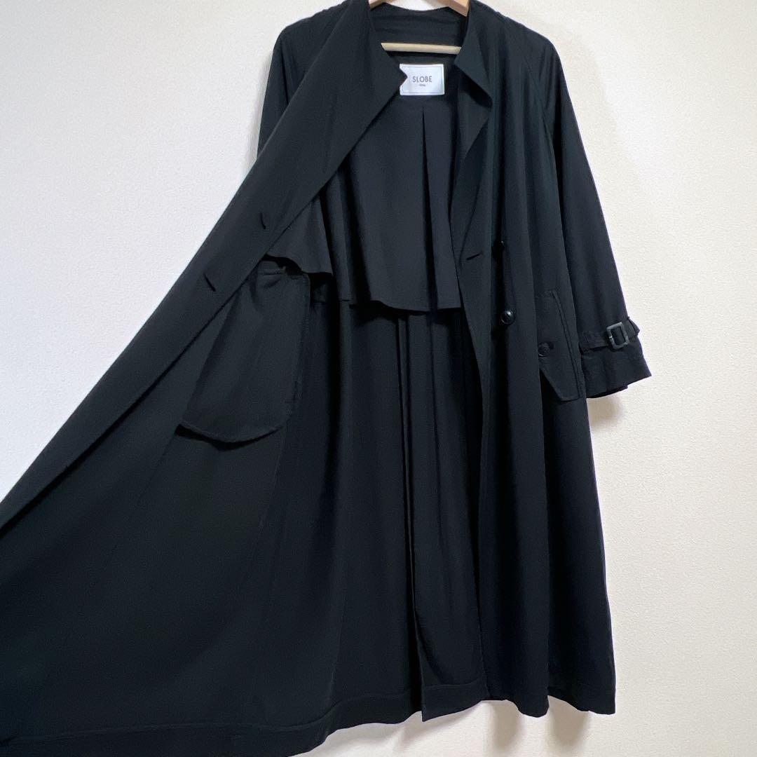 【美品】 スローブイエナ ノーカラー ニュアンス トレンチ コート ブラック