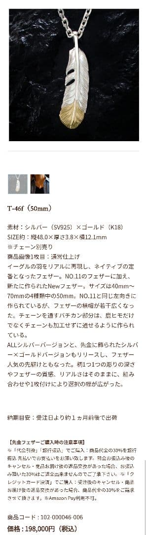 ARIZONA FREEDOM 先金フェザー 50mm K18×SV925
