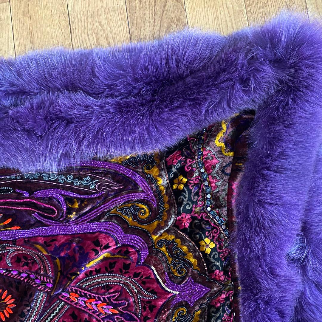 よ*し様 ETRO エトロ ストール ショール ファー ビジュー シルク フォッ