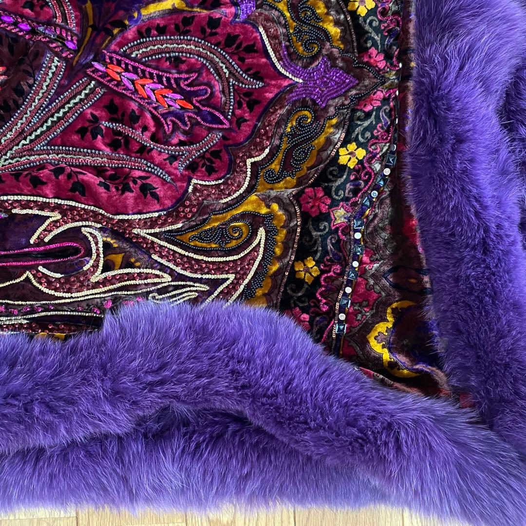 よ*し様 ETRO エトロ ストール ショール ファー ビジュー シルク フォッ