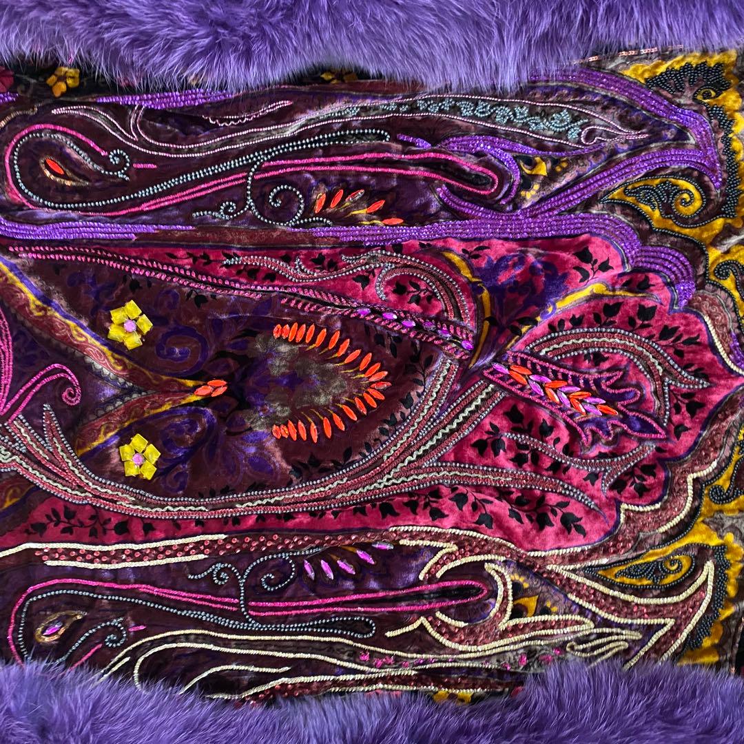 よ*し様 ETRO エトロ ストール ショール ファー ビジュー シルク フォッ