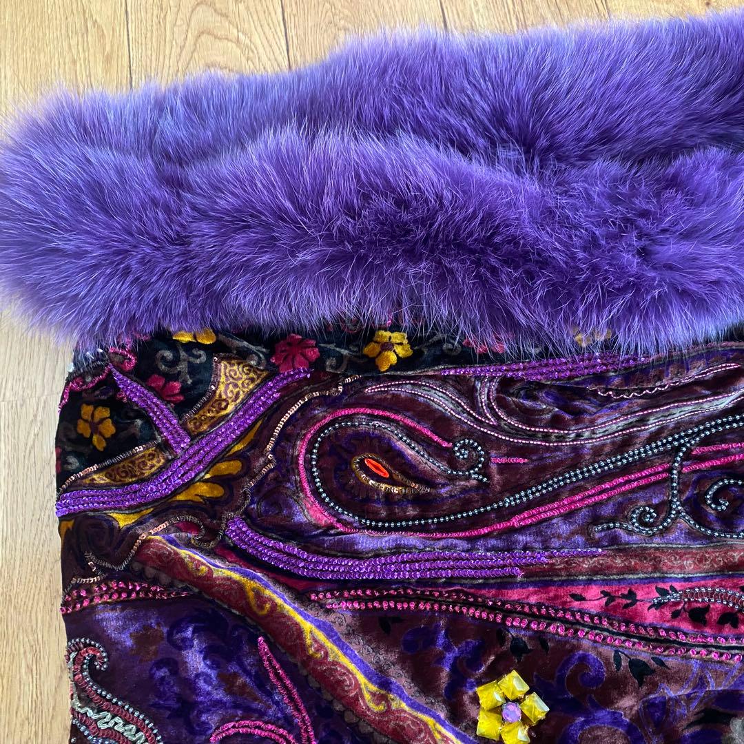 よ*し様 ETRO エトロ ストール ショール ファー ビジュー シルク フォッ
