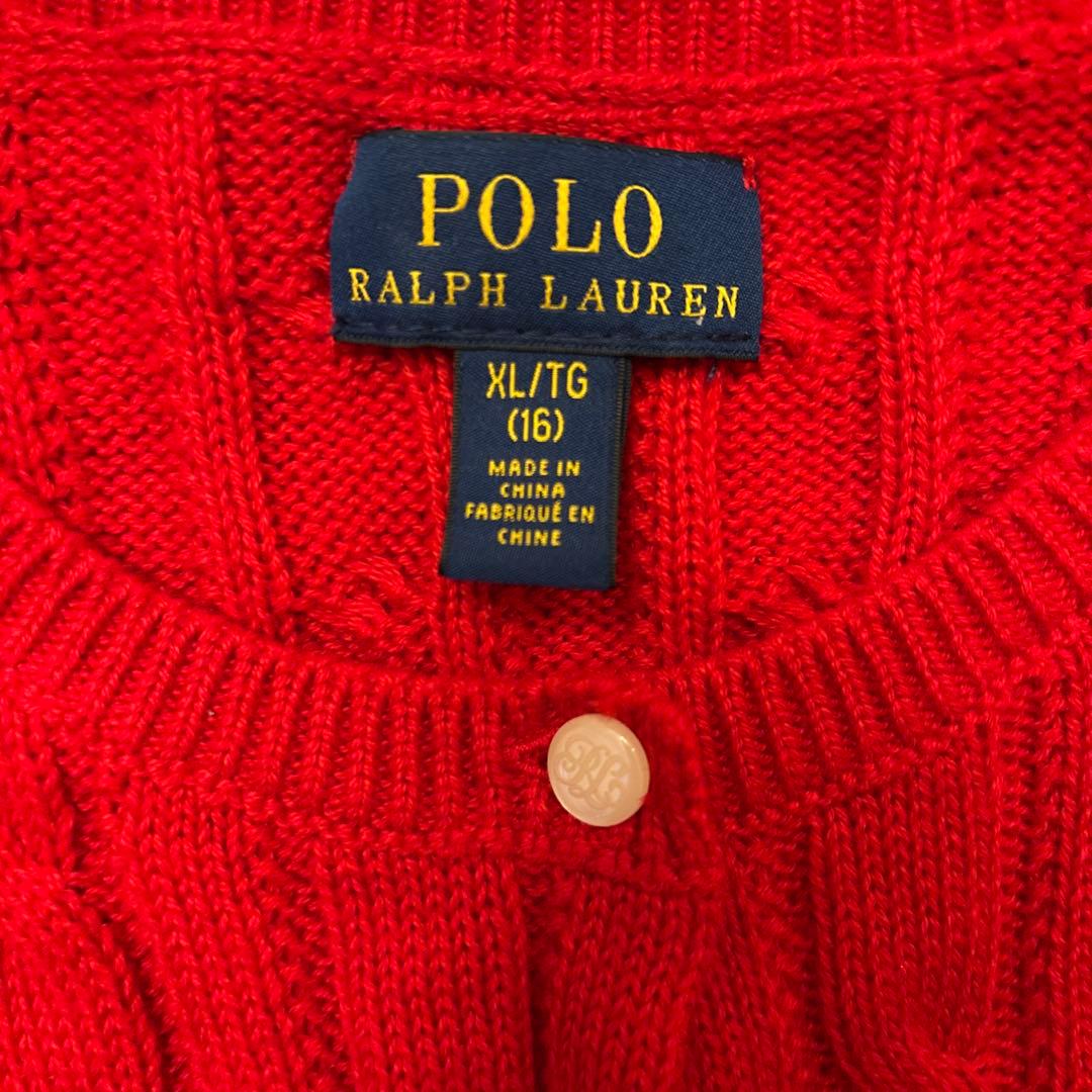 美品　POLO RALPH LAUREN コットンペプラム　ケーブルカーディガン