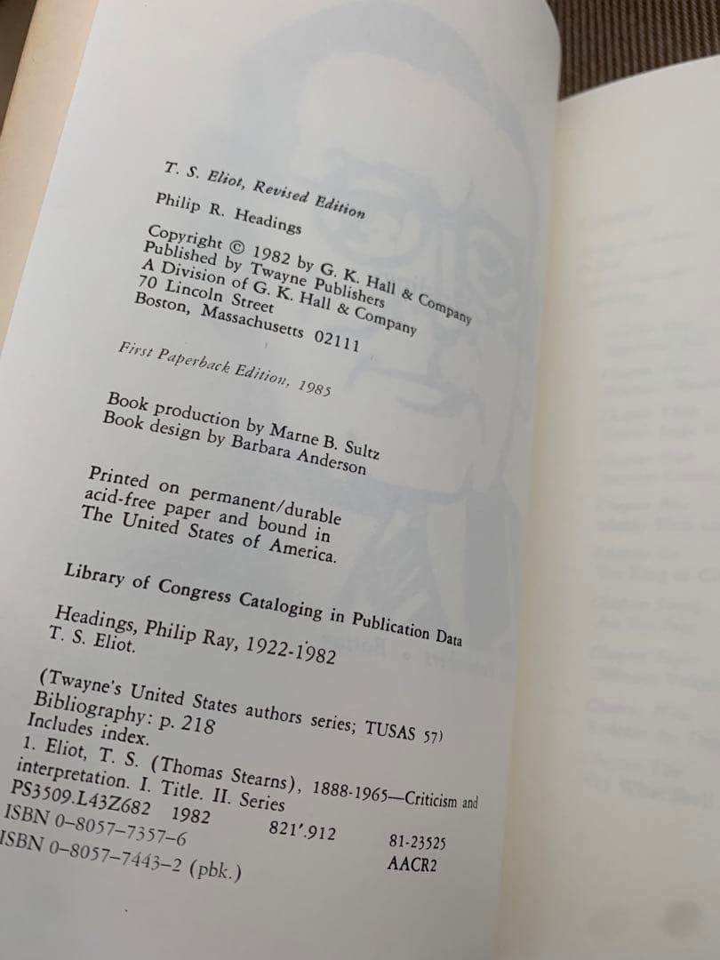 希少　T.S. Eliot Philip R. Headings